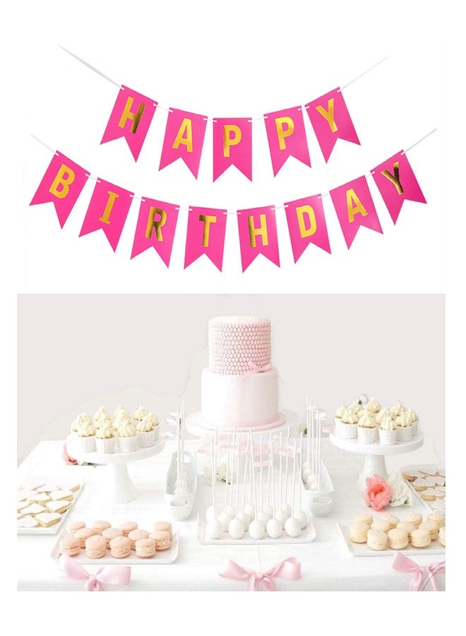 AFTERSTITCH Happy Birthday Banner For Girls Pink Baby Kids Boys Women Wife Husband Friends Party Wall Decoration To Be Placed With Foil Balloons Items Golden Color Letters (Birthday Banner Design 2) - Image 1